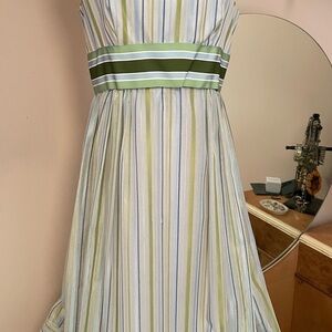 Vtg 70s Maxi Union Made Candy Stripe Grosgrain Ribbon Waist Bridesmaid Formal 10